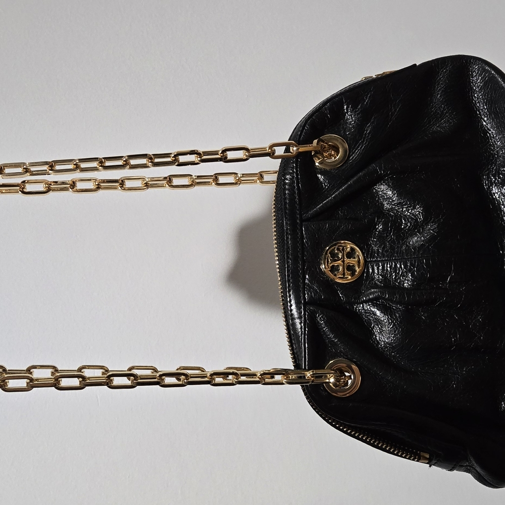 Black Glossy Chain Strap Shoulder Bag 2-way Crossbody